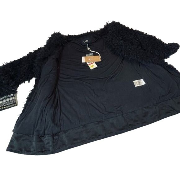 Jessica Simpson Kassidy Embellished Faux-Shearling Black Studded Jacket XS - Picture 9 of 15